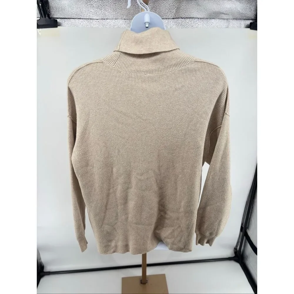 Free People Softly Structured Turtleneck Sweater Size L Oatmeal